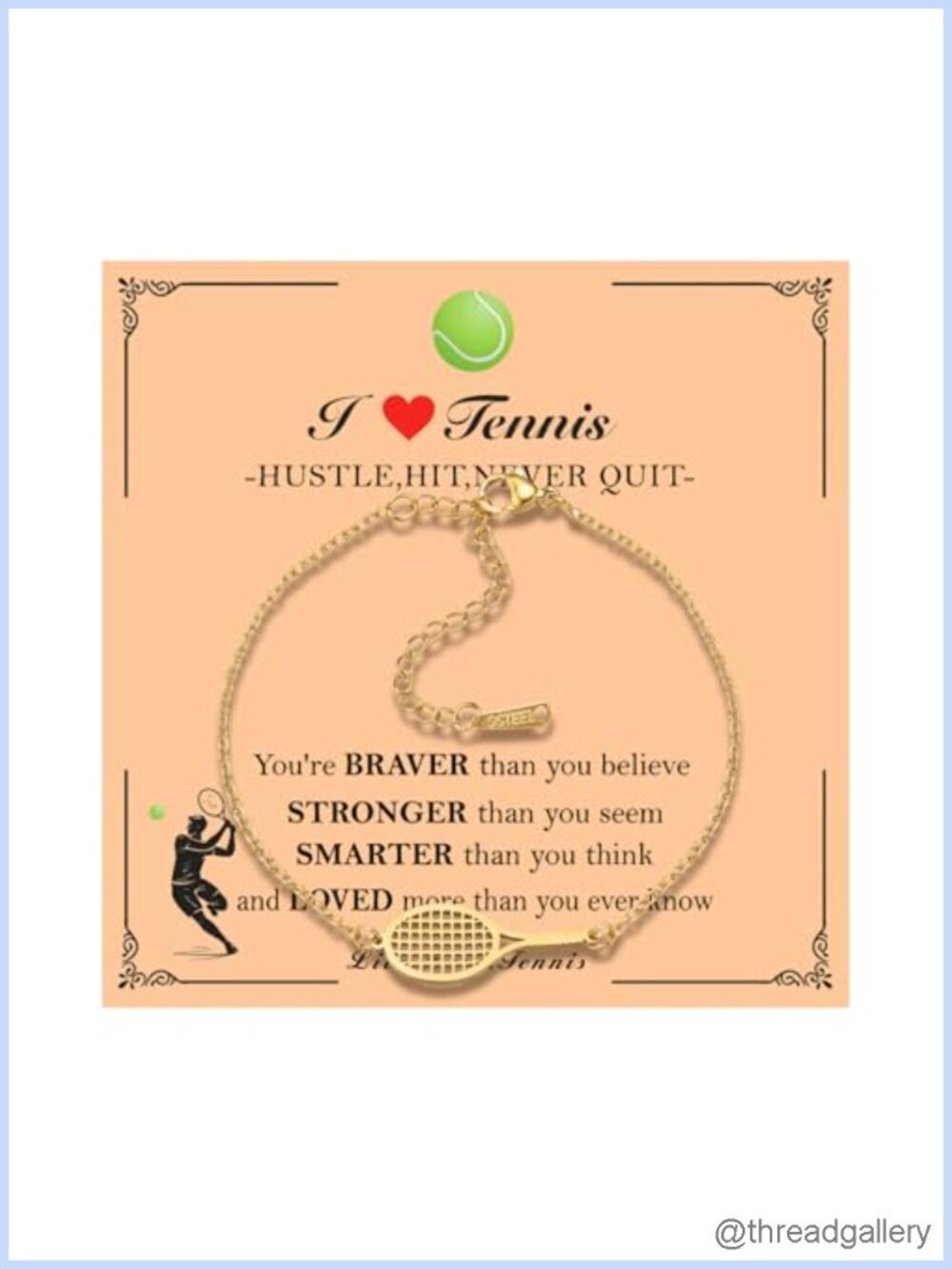 18K Gold Plated Sports Bracelet for Women Tennis Racket Baseball Adjustable